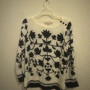 LOFT Cream and Black Floral Top